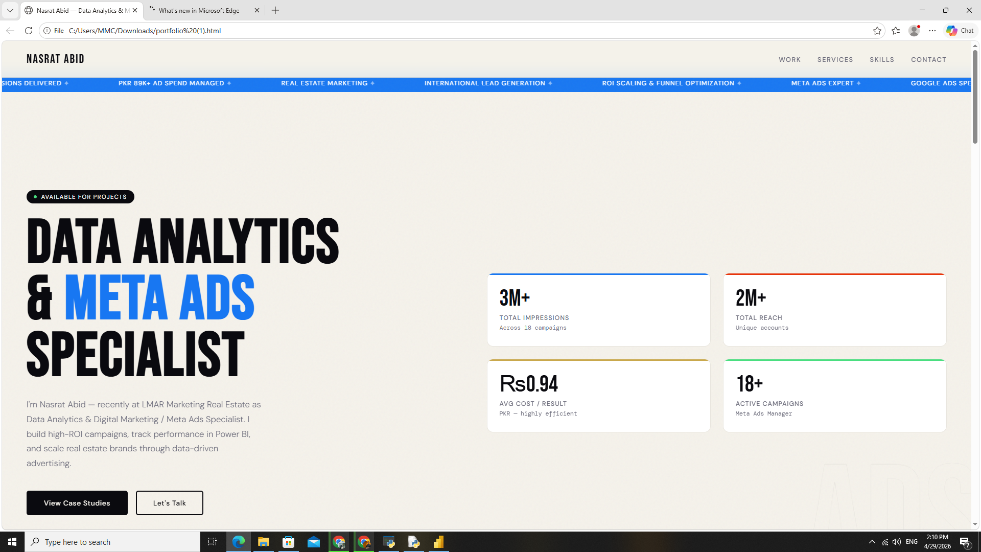 Personal Data Analytics & Meta Ads Portfolio